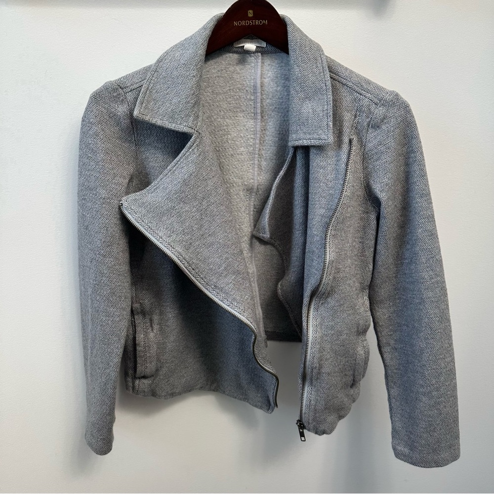 Eileen Fisher Asymmetrical Moto Jacket Tweed Herringbone Gray Women’s Small